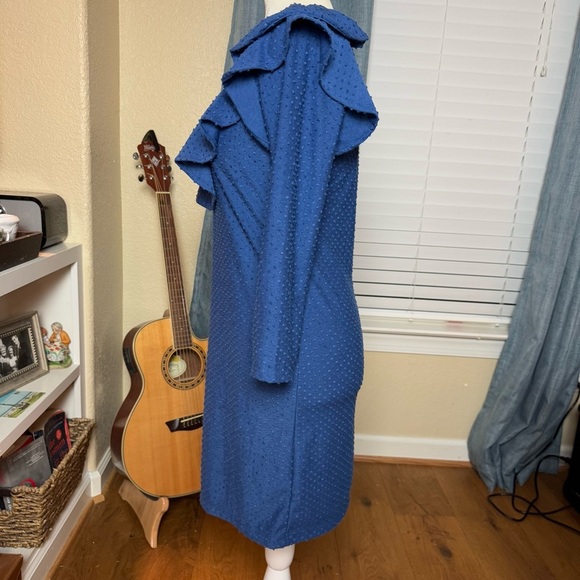 Lilly Pulitzer Pheby Blue Flocked Dot Ruffle Long Sleeve Sheath Dress Sz XS - Picture 8 of 14